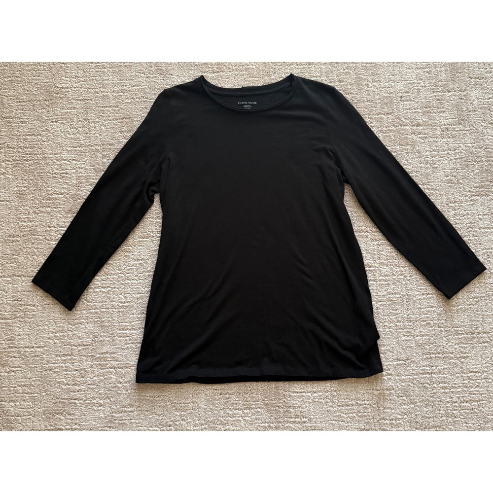 Eileen Fisher Black Organic Cotton Long Sleeve Crew Neck Tee XS